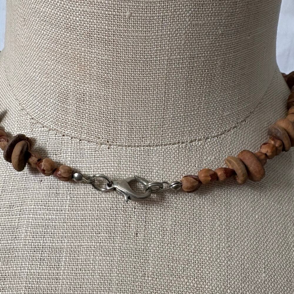 Vintage Floral Carved Bone Resin Beaded Necklace 23" Long Boho Tribal Teardrop - Picture 5 of 5